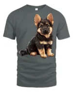 Cute German Shepherd Puppy Graphic T Shirt Dog Lover Tee - gray t-shirt on white background