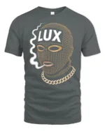 Luxury Ski Mask Graphic T Shirt With Gold Chain Street Style - gray t-shirt on white background