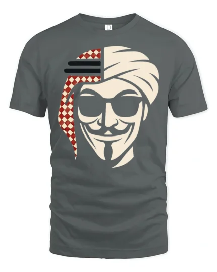 Arabian Anonymous Mask Graphic T Shirt Bold Desert Rebel Tee - gray t-shirt on white background