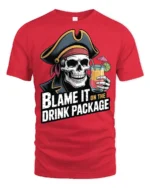 Funny Pirate Skull Blame It On The Drink Package T Shirt - red t-shirt on white background