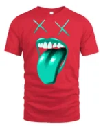 Funny Dead Face Tongue Out Graphic T Shirt Cool Street Style - red t-shirt on white background