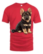 Cute German Shepherd Puppy Graphic T Shirt Dog Lover Tee - red t-shirt on white background