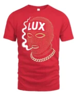 Luxury Ski Mask Graphic T Shirt With Gold Chain Street Style - red t-shirt on white background