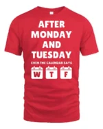 Funny After Monday Tuesday WTF Calendar Joke Graphic T Shirt - red t-shirt on white background