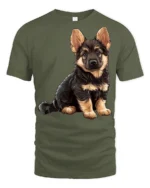 Cute German Shepherd Puppy Graphic T Shirt Dog Lover Tee - military green t-shirt on white background