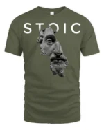 Stoic Philosophy Roman Statue Graphic T Shirt Minimalist Tee - military green t-shirt on white background