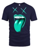 Funny Dead Face Tongue Out Graphic T Shirt Cool Street Style - navy t-shirt on white background