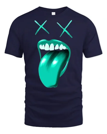 Funny Dead Face Tongue Out Graphic T Shirt Cool Street Style - navy t-shirt on white background