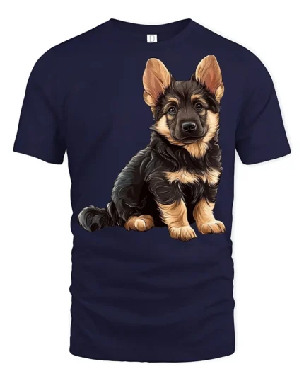 Cute German Shepherd Puppy Graphic T Shirt Dog Lover Tee - navy t-shirt on white background