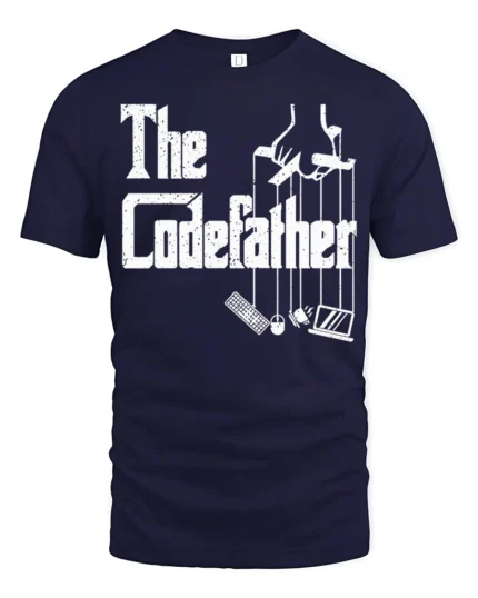 Funny The Codefather Programmer Humor Coding Graphic T Shirt - navy t-shirt on white background