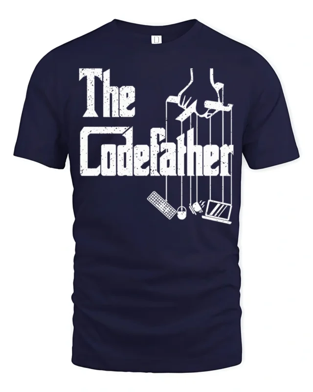 Funny The Codefather Programmer Humor Coding Graphic T Shirt - navy t-shirt on white background