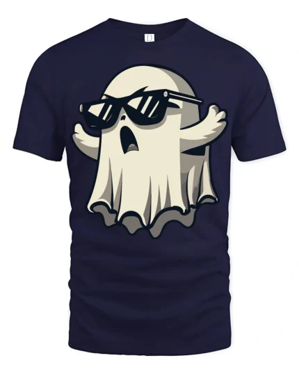 Cool Ghost With Sunglasses Funny Halloween Graphic T Shirt - navy t-shirt on white background