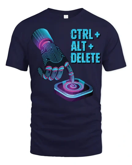 Funny Ctrl Alt Delete Tech Humor Programmer Graphic T Shirt - navy t-shirt on white background