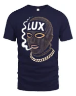 Luxury Ski Mask Graphic T Shirt With Gold Chain Street Style - navy t-shirt on white background