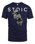 Stoic Philosophy Roman Statue Graphic T Shirt Minimalist Tee - navy t-shirt on white background