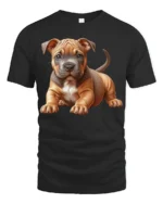 Cute Pitbull Puppy Dog Lover Realistic Pet Graphic T Shirt - black t-shirt on white background