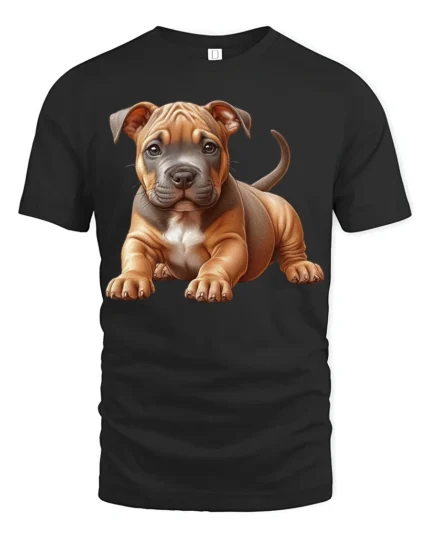 Cute Pitbull Puppy Dog Lover Realistic Pet Graphic T Shirt - black t-shirt on white background