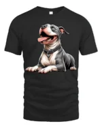 Cute Happy Pitbull Dog Lover Realistic Pet Graphic T Shirt - black t-shirt on white background