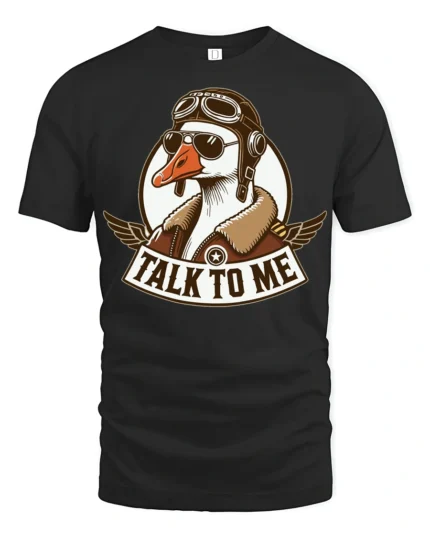 Funny Goose Pilot Talk To Me Aviator Vintage Graphic T Shirt - black t-shirt on white background