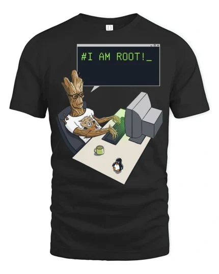 I Am Root Funny Linux Programmer Hacker Nerd Graphic T Shirt - black t-shirt on white background