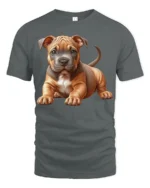 Cute Pitbull Puppy Dog Lover Realistic Pet Graphic T Shirt - gray t-shirt on white background