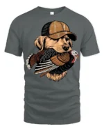 Funny Hunting Dog With Turkey Hunter Graphic T Shirt - gray t-shirt on white background
