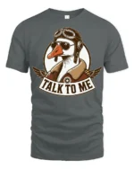 Funny Goose Pilot Talk To Me Aviator Vintage Graphic T Shirt - gray t-shirt on white background
