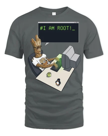 I Am Root Funny Linux Programmer Hacker Nerd Graphic T Shirt - gray t-shirt on white background