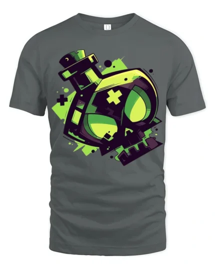 Neon Toxic Skull Potion Bottle Gamer Style Graphic T Shirt - gray t-shirt on white background