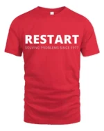 Restart Solving Problems Since 1977 Funny Tech Humor T Shirt - red t-shirt on white background