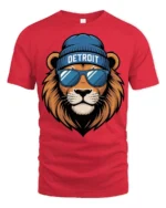 Cool Detroit Lion With Sunglasses Urban Street Style T Shirt - red t-shirt on white background