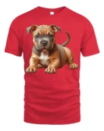 Cute Pitbull Puppy Dog Lover Realistic Pet Graphic T Shirt - red t-shirt on white background