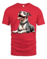 Cute Happy Pitbull Dog Lover Realistic Pet Graphic T Shirt - red t-shirt on white background