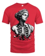 Gothic Broken Greek Statue Skeleton Dark Art Graphic T Shirt - red t-shirt on white background