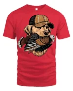 Funny Hunting Dog With Turkey Hunter Graphic T Shirt - red t-shirt on white background
