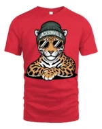 Cool Jacksonville Leopard With Sunglasses Urban Graphic T Shirt - red t-shirt on white background
