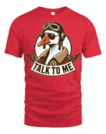 Funny Goose Pilot Talk To Me Aviator Vintage Graphic T Shirt - red t-shirt on white background
