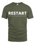 Restart Solving Problems Since 1977 Funny Tech Humor T Shirt - military green t-shirt on white background