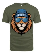 Cool Detroit Lion With Sunglasses Urban Street Style T Shirt - military green t-shirt on white background