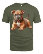 Cute Pitbull Puppy Dog Lover Realistic Pet Graphic T Shirt - military green t-shirt on white background