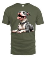 Cute Happy Pitbull Dog Lover Realistic Pet Graphic T Shirt - military green t-shirt on white background
