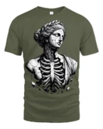 Gothic Broken Greek Statue Skeleton Dark Art Graphic T Shirt - military green t-shirt on white background