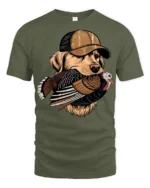 Funny Hunting Dog With Turkey Hunter Graphic T Shirt - military green t-shirt on white background