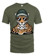 Cool Jacksonville Leopard With Sunglasses Urban Graphic T Shirt - military green t-shirt on white background