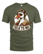 Funny Goose Pilot Talk To Me Aviator Vintage Graphic T Shirt - military green t-shirt on white background