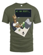 I Am Root Funny Linux Programmer Hacker Nerd Graphic T Shirt - military green t-shirt on white background