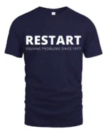 Restart Solving Problems Since 1977 Funny Tech Humor T Shirt - navy t-shirt on white background