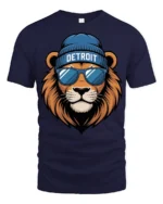 Cool Detroit Lion With Sunglasses Urban Street Style T Shirt - navy t-shirt on white background