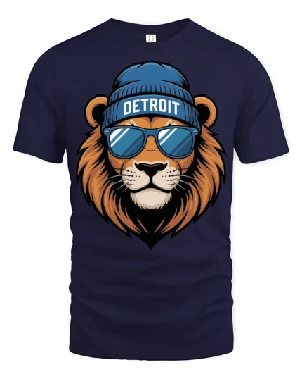 Cool Detroit Lion With Sunglasses Urban Street Style T Shirt - navy t-shirt on white background