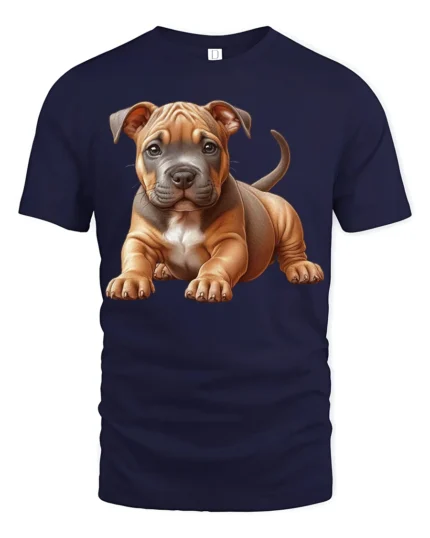 Cute Pitbull Puppy Dog Lover Realistic Pet Graphic T Shirt - navy t-shirt on white background